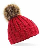 Russische grof gebreide wintermuts rood bruine pompon dames